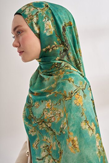 ARMANDA Van Gogh Signed Famous Almond Blossoms Pattern Shawl - Cyan