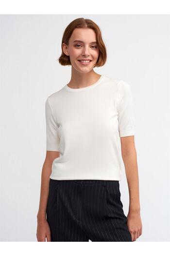 Dilvin 10426 Ecru Knitwear Sweater - Crew Neck and Back Button