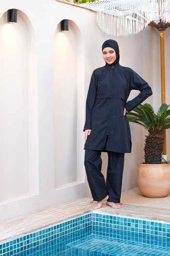 SEBOTEKS Parachute Fabric Full Length Zippered Fully Covered Plus Size Hijab Swimsuit 3820