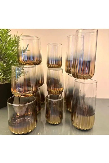 LOKMAN ZÜCCACİYE Paşabahçe Nova 18 Piece Gold Titanium Plated Water Set (Machine Guaranteed)