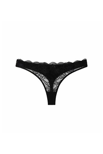 cappadocians Tanga de damă cu detaliu din dantelă de culoare neagră dominantă 1 bucată.