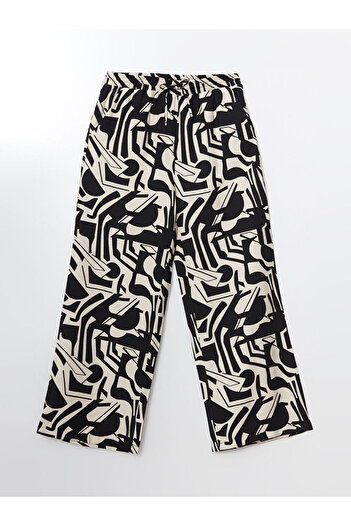 LC Waikiki Patterned Wide Leg Women's Trousers with Elastic Waist