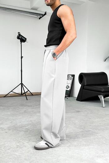 HAFKAGİYİM Gray Baggy Fabric Trousers with Elastic Waist