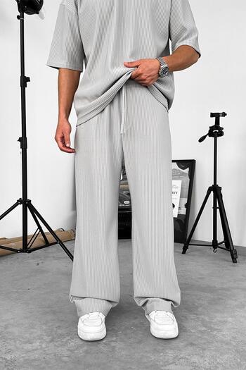 HAFKAGİYİM Gray Ribbed Baggy Trousers