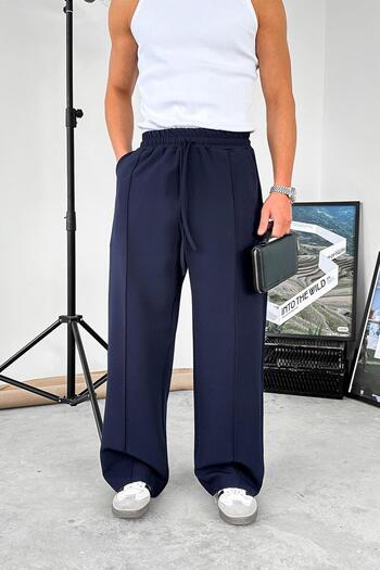 HAFKAGİYİM Navy Blue Baggy Fabric Trousers with Elastic Waist