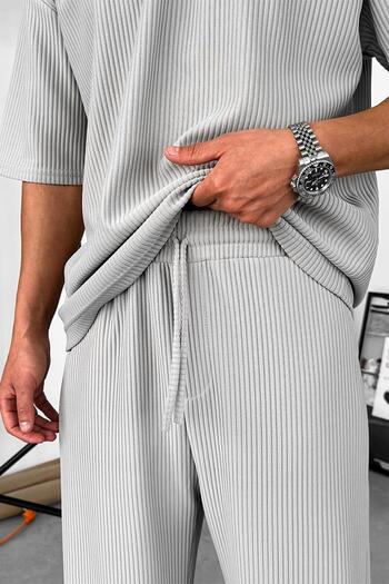 HAFKAGİYİM Gray Ribbed Baggy Trousers