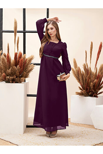 Mish By Styli Pleated Puff Sleeve Square Neck A-Line Maxi Dress