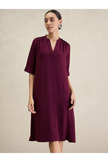 Femmella By Styli Solid Notch Neck A-Line Midi Dress