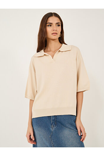 Take Two By Styli Solid Polo Neck Knit Regular Fit Top