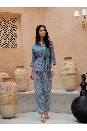 Sanskrutihomes By Styli Floral Printed Spread Collar Shirt with Trousers Co-Ords