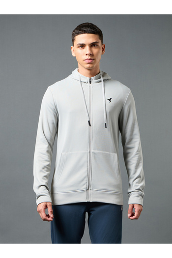 Technosport By Styli Solid Long Sleeve Hoodie with Zip Closure