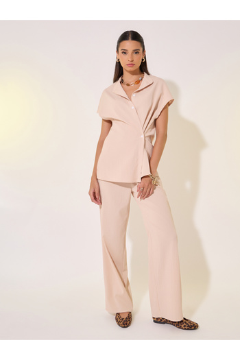 Styli Solid Wrap Buttoned Shirt and Pants Co-Ords
