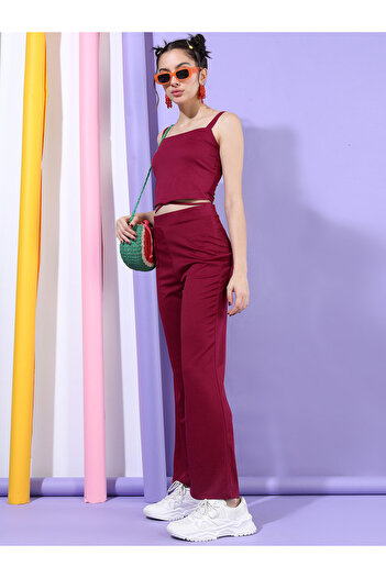 Tokyo Talkies By Styli Solid Strappy Crop Top with High Rise Trousers Co-Ords