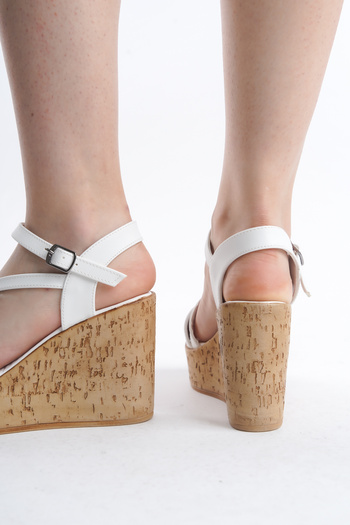 Limeo High Wooden Look Sole Skin Buckle Summer Women's Wedge Sole Sandals Shoes