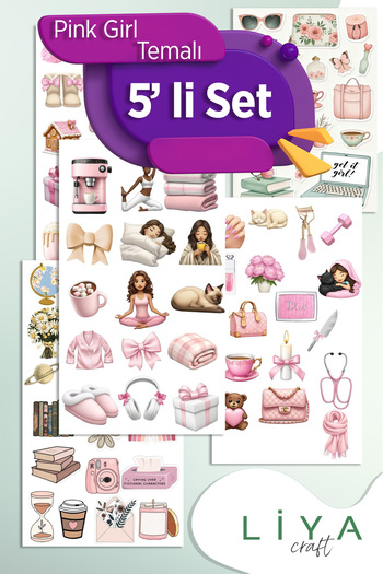 LiyaCraft مجموعة ملصقات للفتيات مجموعة ملصقات ذات طابع وردي لطيف