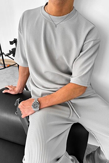 HAFKAGİYİM Gray Corduroy Oversize T-Shirt