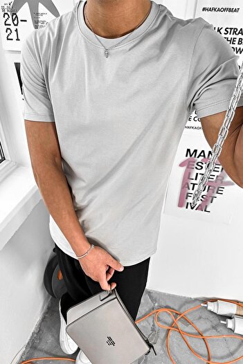 HAFKAGİYİM Grey Basic Premium Regular Fit T-Shirt
