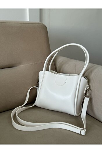Moda Sekiz Women's White Faux Leather Puppy Bag Cross Strap Shoulder and Hand Bag