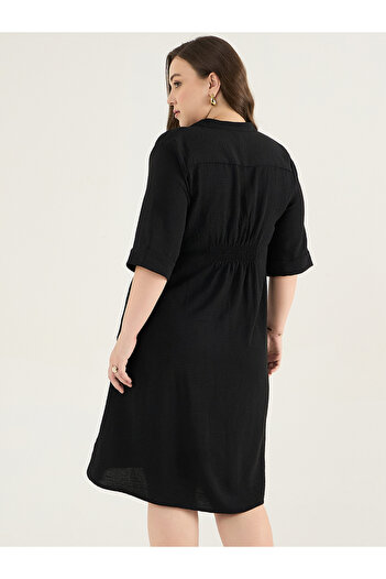 Femmella By Styli Plus Size Pleated V-Neck Knee Length Dress