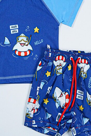 PODİUM GİYİM New Season Shark Area Printed Two-Piece Diving Fabric -Uv Protection- Shorts-Men's Swimsuit