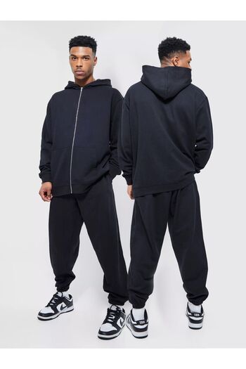 Frisson Men's Hooded Zippered Sweatshirt Bottom-Top Tracksuit Set