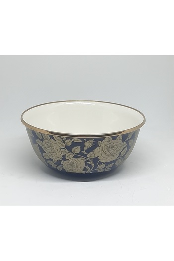 Avşar Enamel House 18 cm Diameter 1250 ml Dark Blue Rose Enamel Bowl