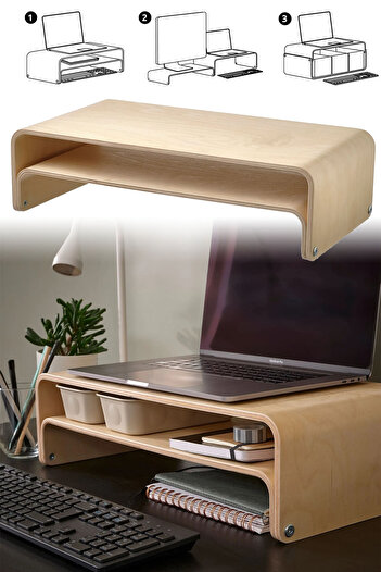 Binbirreyon Table Top Monitor Riser Lapptop Stand 3 Functions Use Wooden Be003