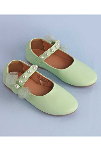Pine kids Pine Kids Bow & Pearl Detailing Ballerinas with Velcro Closure - Sea Green