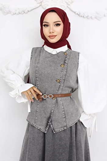 benguen Gray 357 Vest Skirt Double Jeans Set