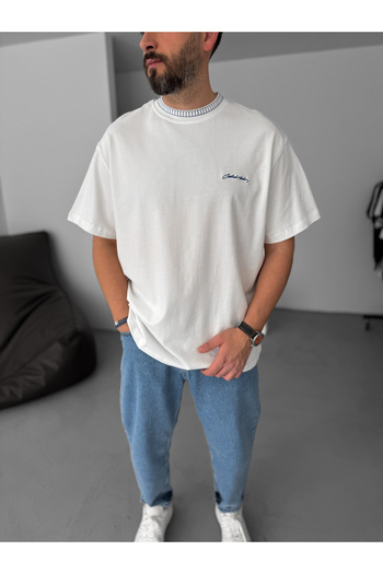 BYBASICMAN White Collar Stitched Oversize T-Shirt C-001