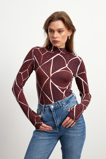 Bipantolon Women's Navy Blue Tile Piece Hypnosis Patterned Finger Detailed Body