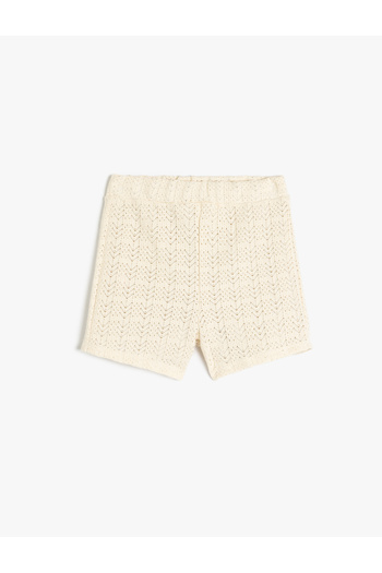 Koton Plain Knit Patterned Crochet Mini Shorts
