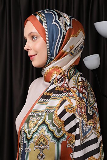 Levidor Orange Striped Indian Silk Shawl