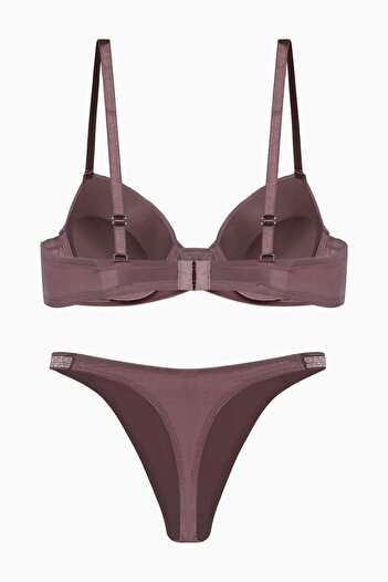 Wonna Noa 2572 Coffee Stone Stripe Detailed Micro Fabric Padded Underwear Set