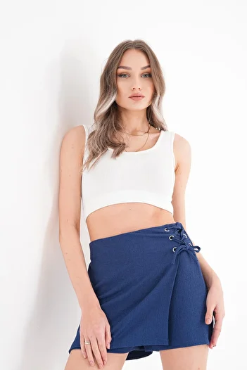 ŞİMAL Women's Lace-Up Eyelet Detailed Shorts Skirt 250048   -