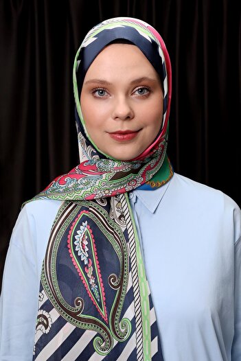 Levidor K.Navy Blue Striped Indian Silk Shawl