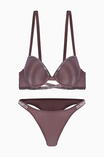 Wonna Noa 2572 Coffee Stone Stripe Detailed Micro Fabric Padded Underwear Set