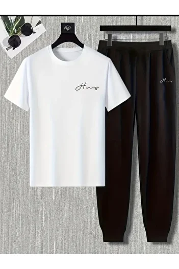 DAXİS Sportwear Company Ανδρικό σετ αθλητικών φόρμες με στάμπα T-shirt Jogger Sweatpants - Σετ κάτω μπλούζας