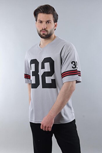 Madmext Βαμμένο γκρι εμπριμέ ανδρικό μπλουζάκι Oversize