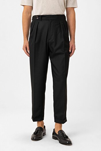 Antioch Black Pleated High Waist Men's Trousers