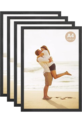 ATOBART A4 Black Wood Photo Frame 21x30cm for Wall/Table Display, Set of 4, Horizontal/Vertical