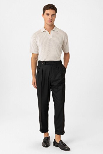 Antioch Black Pleated High Waist Men's Trousers
