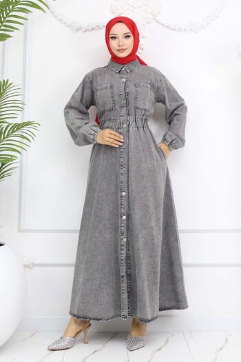 benguen Black Buttoned Denim Dress 6101 Modellesi
