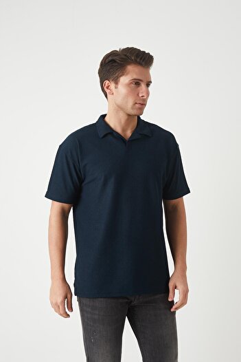 Valiberta Ανδρικό T-Shirt Polo Neck από ύφασμα Terry - Navy Blue