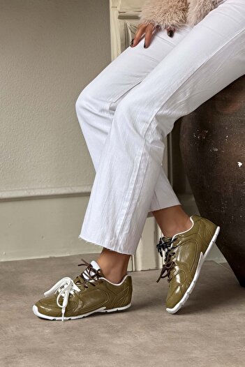 NİŞANTAŞI SHOES Γυναικεία αθλητικά παπούτσια με κορδόνια Fabian ανοιχτό πράσινο ματ επίπεδη σόλα