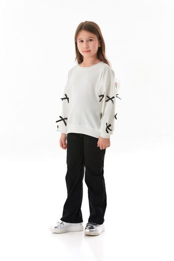 Fulla Moda Girls' Sweatshirt with Sleeves and Bow Detail