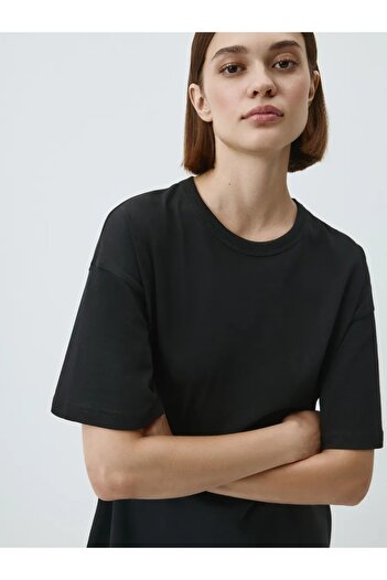 COMBİNE MİCHAİL Women's Black 100% Cotton Crew Neck Basic T-Shirt