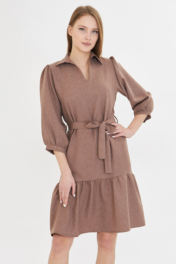 armonika Women's Mink Shirt Collar Quarter Sleeve Belt Dress Arm-25Y 001010
