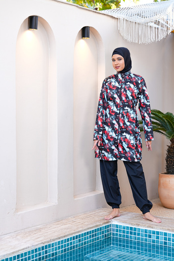 SEBOTEKS Parachute Fabric Full Length Zippered Fully Covered Plus Size Hijab Swimsuit 3814