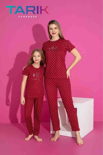 Love Fuchsia Underwear Milan Fabric Breathable Short Sleeve Mother-Daughter Pajamas Set - 1 Piece